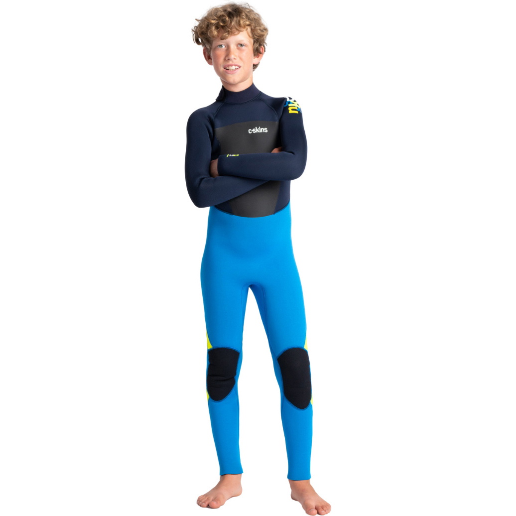 2026 C-Skins Junior Legend 4/3mm Back Zip Wetsuit C-LE43JBZ - Cyan / Slate / Multi